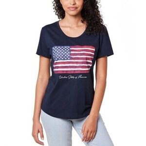 NWT General Standard Americana Flag Tee Women L Navy Blue Cotton Scoop Neck USA